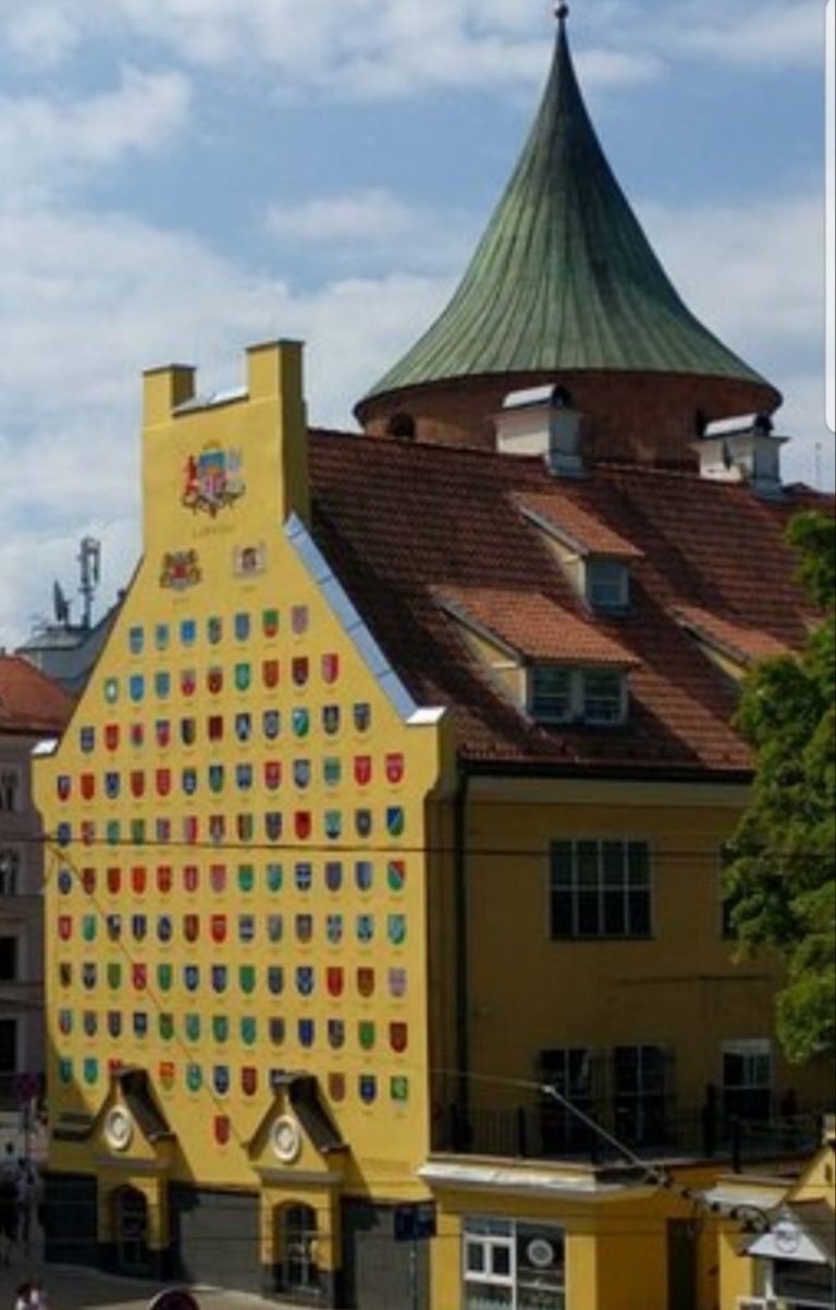 Jacob's Barracks, with coat of arms of latvian parishes Riga the Art Nouveau city of Latvia