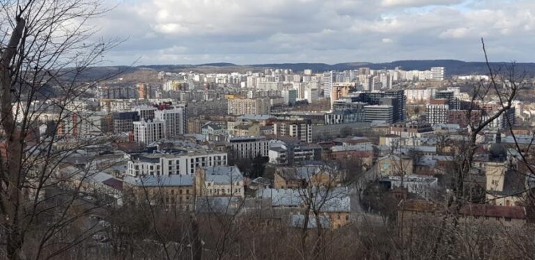 A view of Lviv city center from High Castle Hill and Gardenss. Ukraine, the breadbasket of Europe