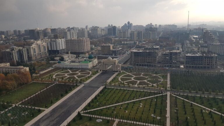 A view of the city from the top of the Independence and Freedom Monument. Tajikistan, the Smallest Country in Central Asia