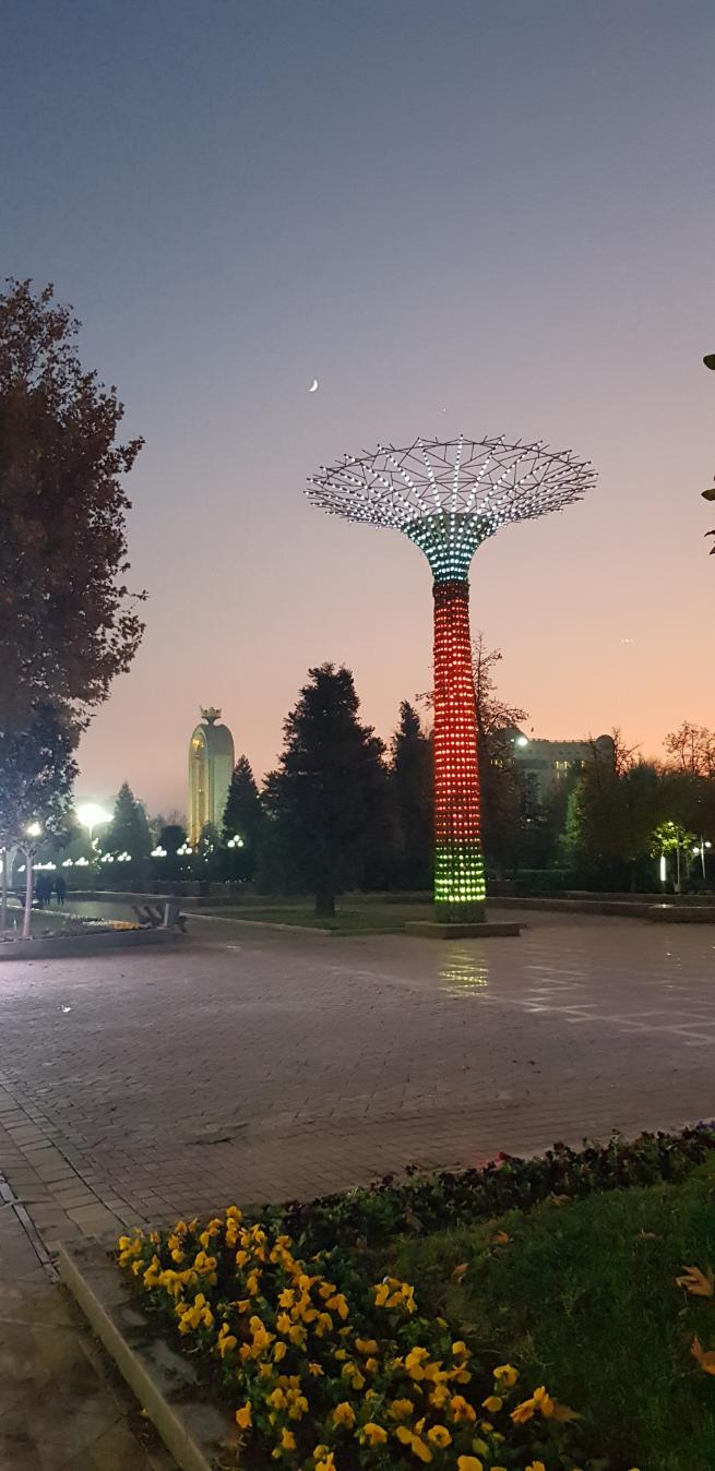 Beautiful decorative lights in the city - Dushanbe . Tajikistan, the Smallest Country in Central Asia