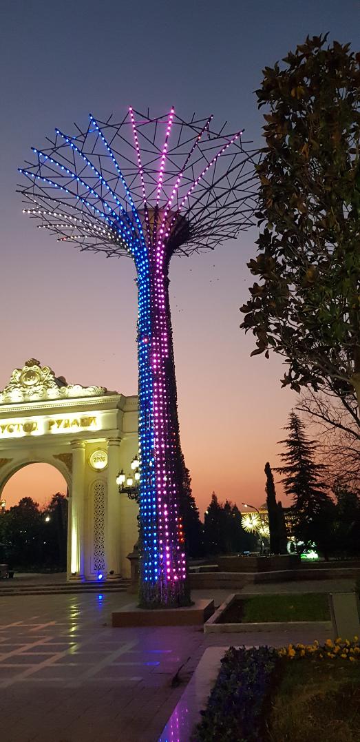 Beautiful decorative lights in the city - Dushanbe. Tajikistan, the Smallest Country in Central Asia