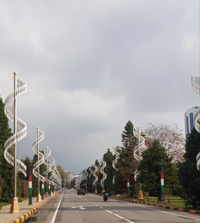 Beautiful lighting fixtures in the city. Tajikistan, the Smallest Country in Central Asia