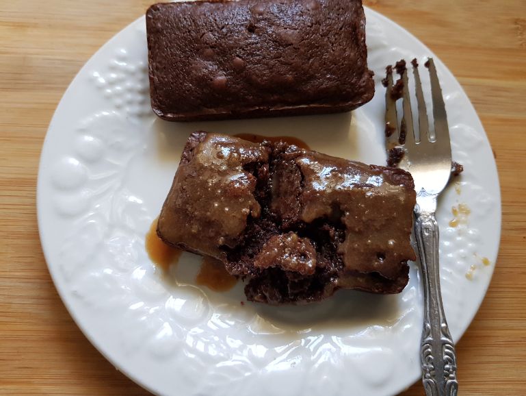 Brownies (with caramel sauce) made with flaxseed and a secret ingredient. The benefits of cooking as a hobby. The benefits of cooking as a hobby