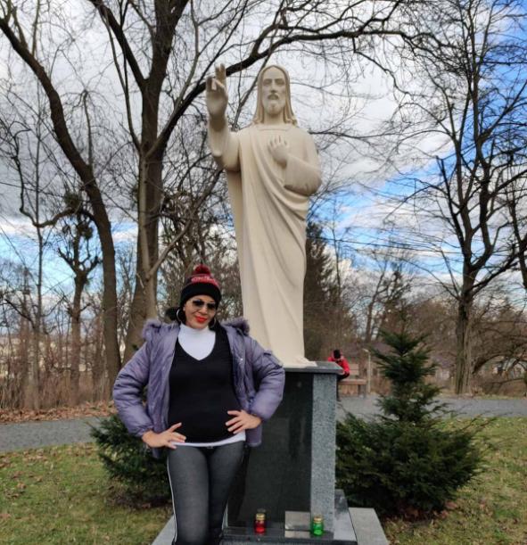 CoraDexplorer with the statue of the Christ at High Castle Hill and Gardens. Ukraine, the breadbasket of Europe