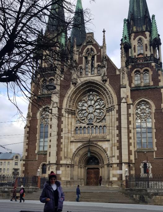 Cory at the Church of Sts. Olha (Volha) and Elizabeth. Ukraine, the breadbasket of Europe