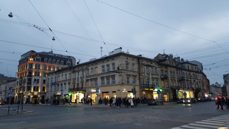 Downtown Lviv at night. Ukraine, the breadbasket of Europe