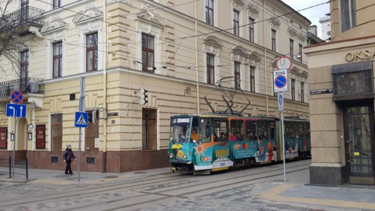 Many various colours and styles of transport in the city of Lviv. Ukraine, the breadbasket of Europe