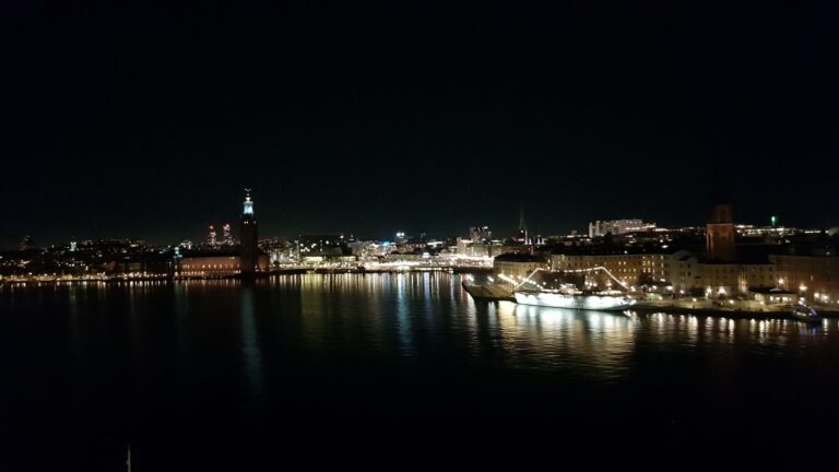 Riddarholmen night view. Sweden is a cold and cashless society.