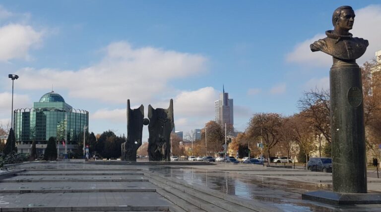 Sculptures outside the Kosmonovtlar Metro Station. Uzbekistan, the country in the heart of Central Asia