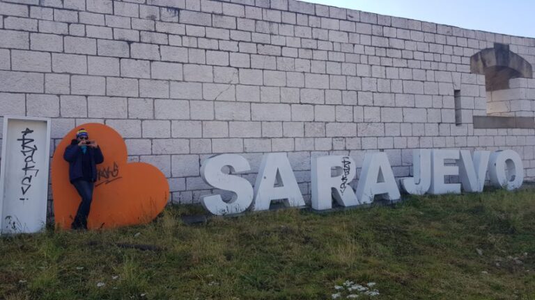 The I Love You sign at View of the city from Bijela Tabija - White Fortress. solo traveller in Sarajevo, Bosnia and Herzegovina.