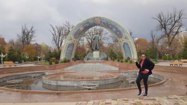 The Sadriddin Aini Monument and a Statue of Rudaki . Tajikistan, the Smallest Country in Central Asia