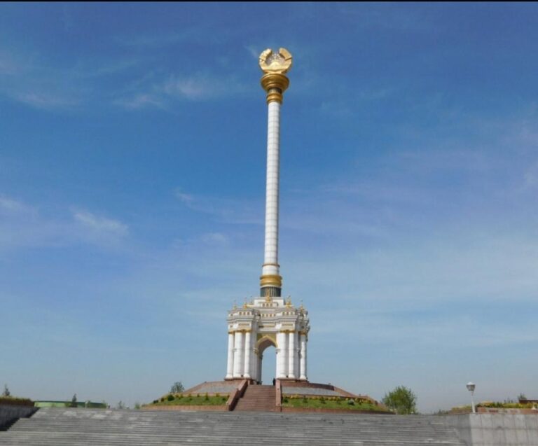 The Stele with Emblem of Tajikistan. Tajikistan, the Smallest Country in Central Asia