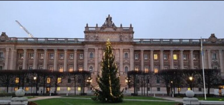 The Swedish Parliament - Riksdagshuset. Sweden is a cold and cashless society.